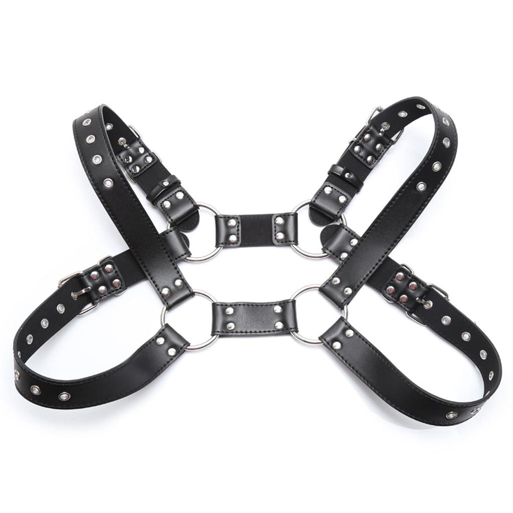 Men Harness Adjustment Fashionable Lightweight Black Men PU Leather Harness for Home PU Leather Multi Buckle Body Belt