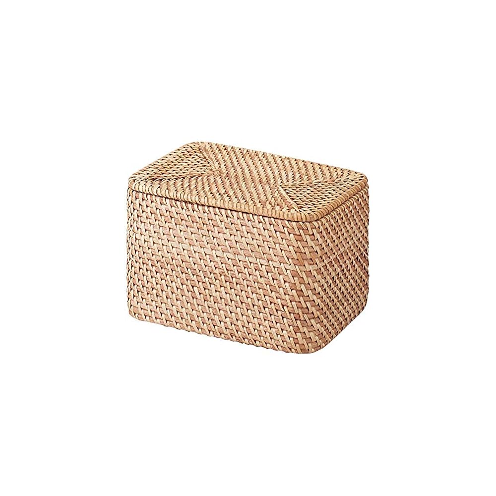 MUJI Stackable Rattan Rectangular Box with Lid, V, Approx. W26 x D18 x H16cm, 47381337, Clothing