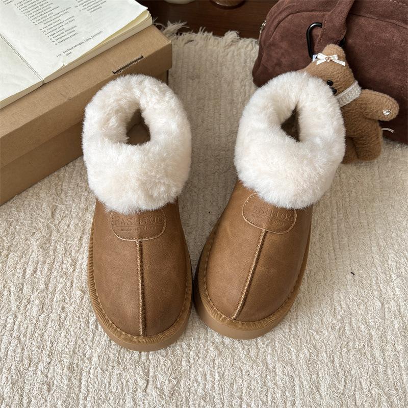 Snow Boots Women's 2025 New Winter Velvet Thickened Warm Platform Fashion Short Tube New One-pedal Cotton Shoes