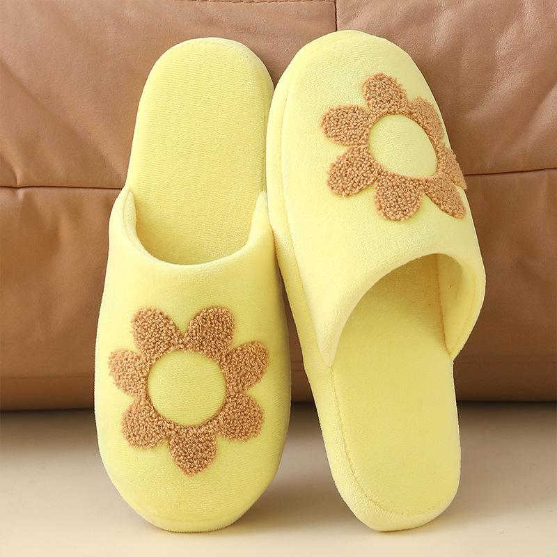 Towel embroidered sunflower cotton tow slippers plush couple warm home use autumn and winter indoor cute cartoon indoor