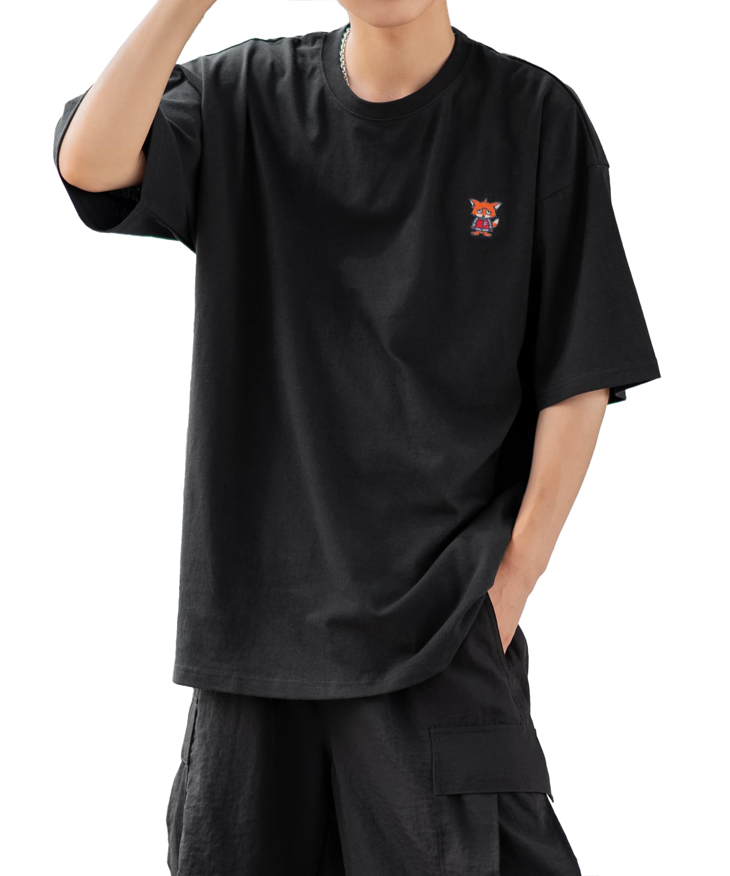 

IMPROMES Casual SIDEWAYSTANCE Embroidered Downer Fox Short Sleeve T-Shirt, Men s, Black