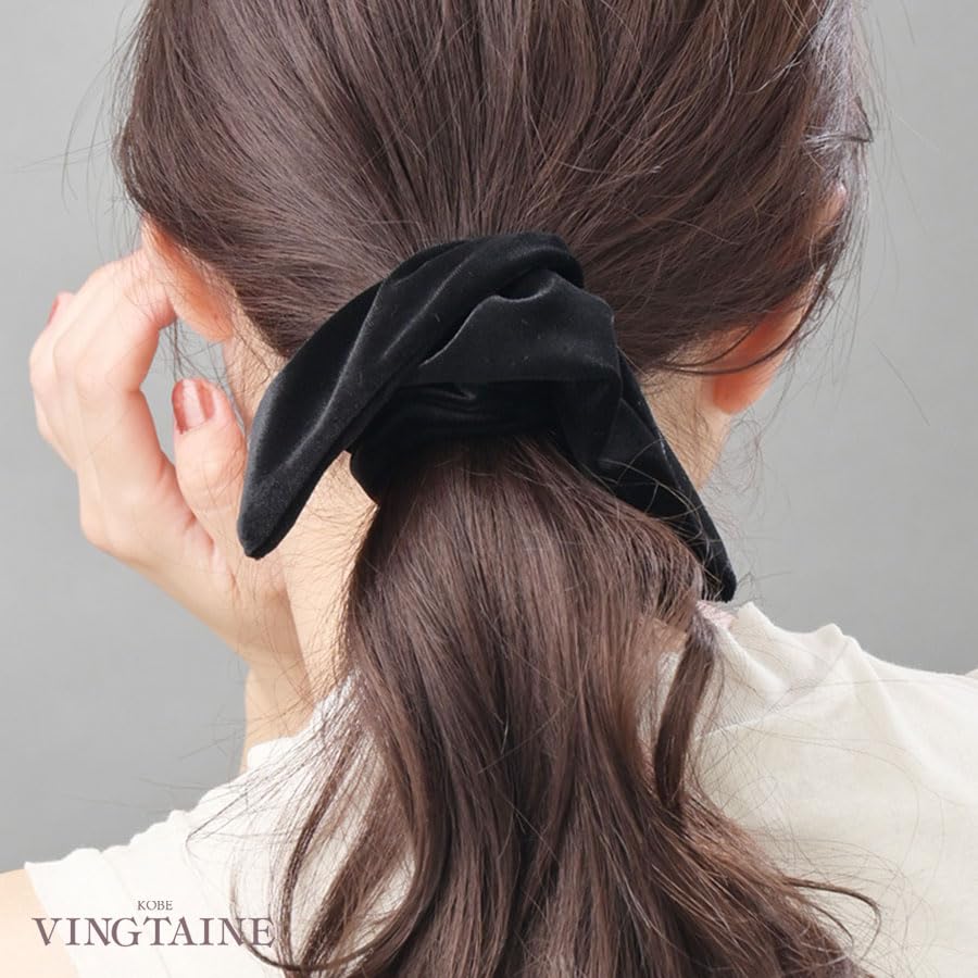 VINGTAINE Velour Square Hair for Scrunchie, Small, Arrangement, Elegant, Adults, Women, HS-225-BLACK