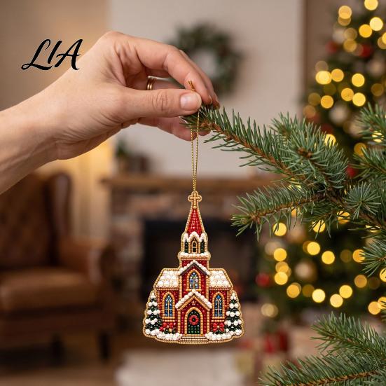 Elegant Holiday Party Supplies 6 Pcs Diamond Art Christmas Ornaments, 2D Flat Pearl Painting Timeless Seasonal Decorations Pattern Hanging Decoration