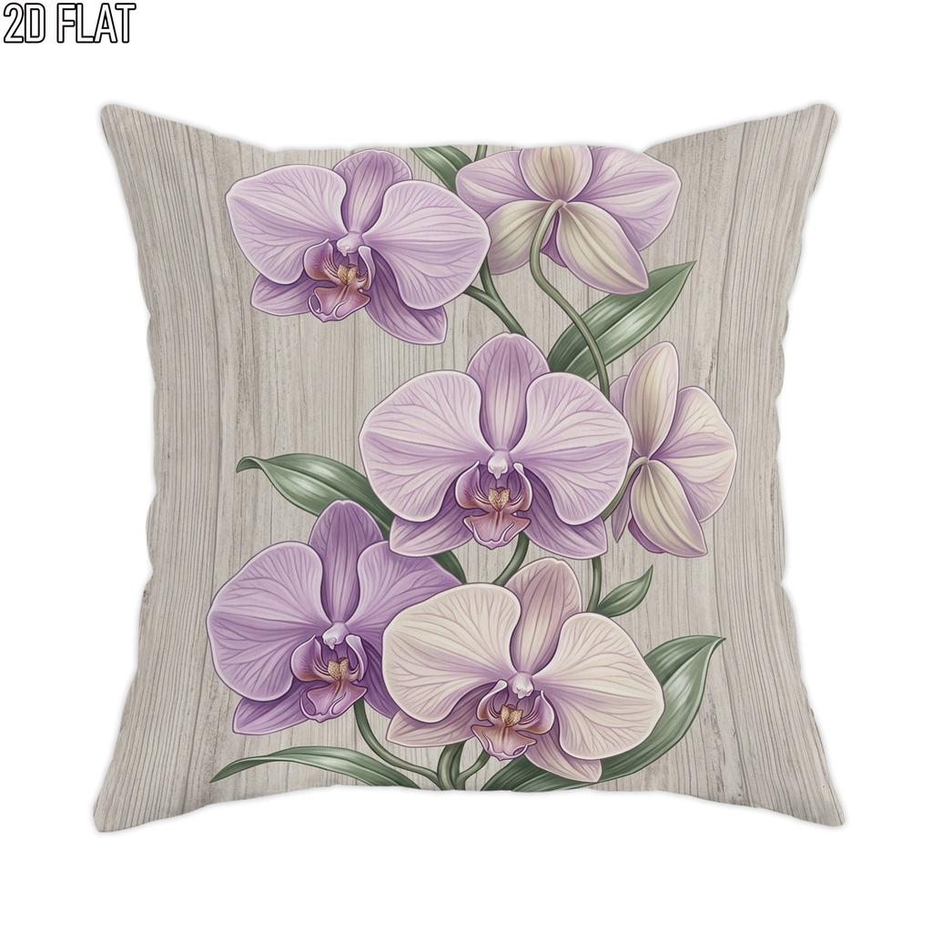 2D Flat 1pc Spring Floral Violet Orchid Throw Pillow Covers Pastel Cozy Decorative Pillowcases One Si