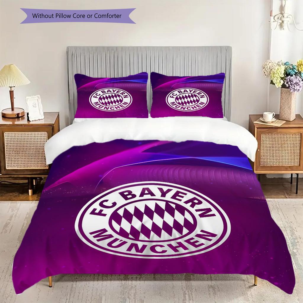 FC Bayern München Muster Bettwäsche Steppdecke Set Bettbezug Kissenbezug Heimdekoration Geburtstagsgeschenk (1 Bettbezug + 2 Kissenbezüge, ohne Füllung)