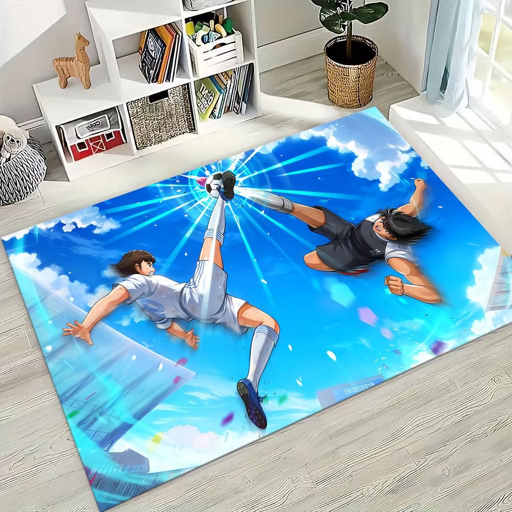 Captain Ozora Tsubasa Cartoon Football Rug for Bedroom Living Room Sofa Home Doormat Decor, Large Kids Play Non-slip Floor Mat