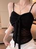 Sexy Lace Bandeau Tank Top - Women's Summer 2026 Style, Slightly See-Through, Bow Tie & Lace-Up Design