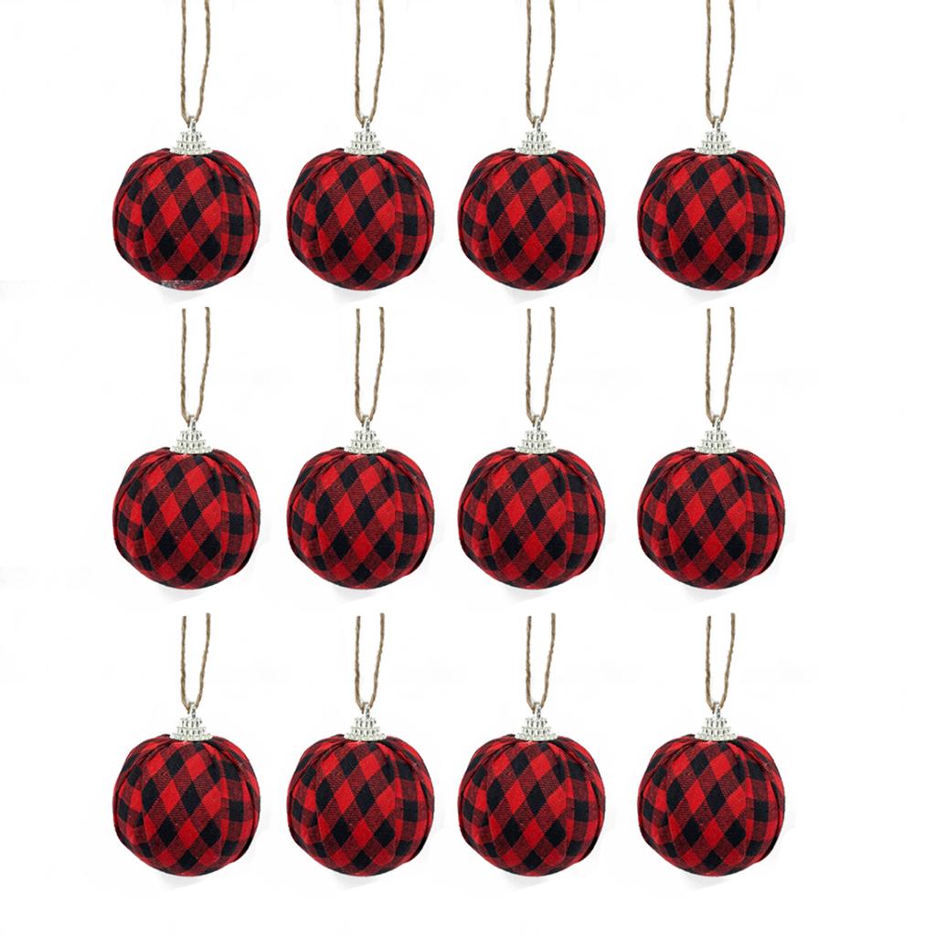 Fabric Xmas Ball Hanging Pendants Plaid Fabric Wrapped Hanging Balls for Holiday Decoration