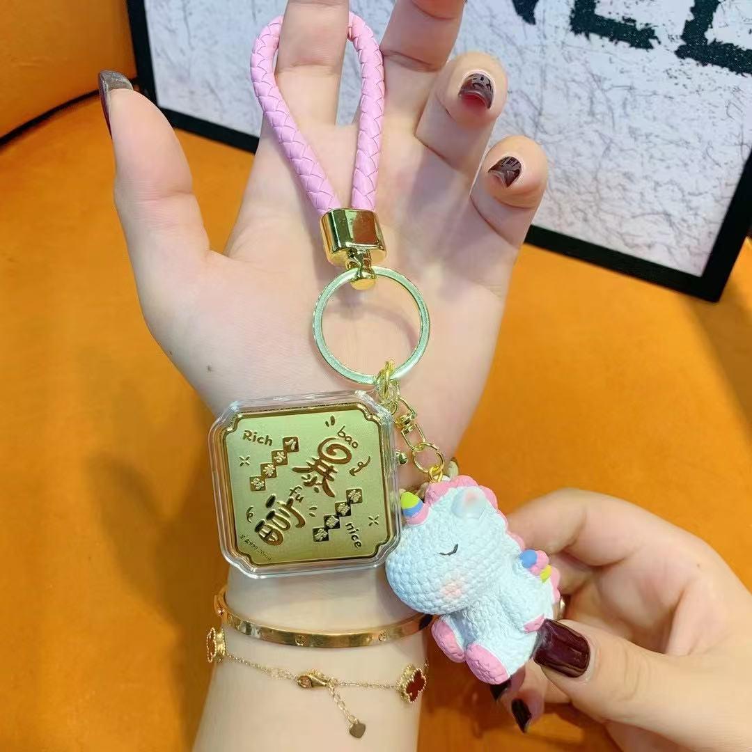 999 Pure Gold Prosperity Keychain Pendant: Attract Wealth & Treasures Gift for Girlfriend, 20mg