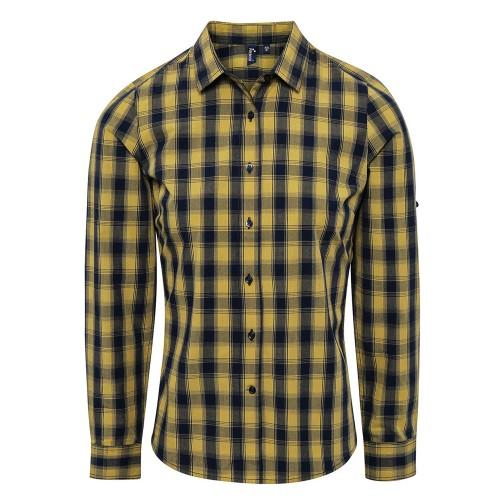 

Premier Womens/Ladies Mulligan Checked Cotton Long-Sleeved Shirt