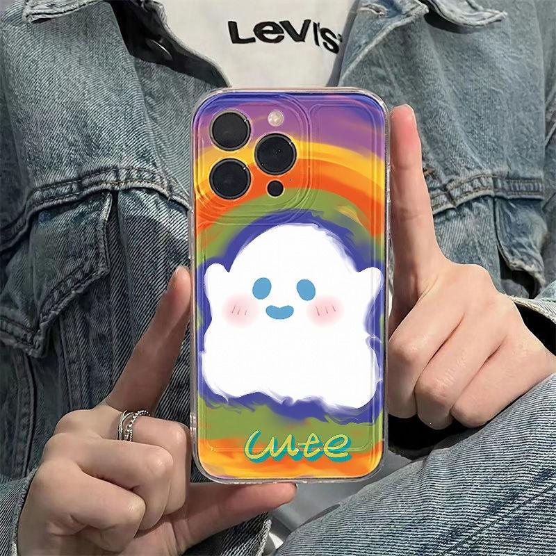 Color graffiti ghost is suitable for iPhone16 Pro mobile phone case Apple 14 transparent 12/13 fine hole 11 generation