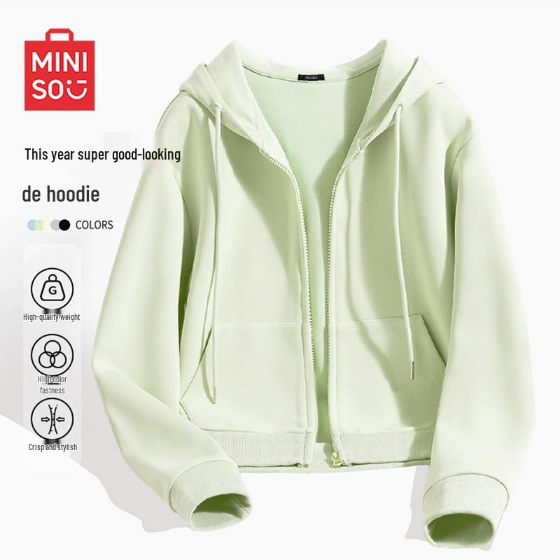 MINISO Women s Cropped Hooded Open-Front Sweatshirt 2XL