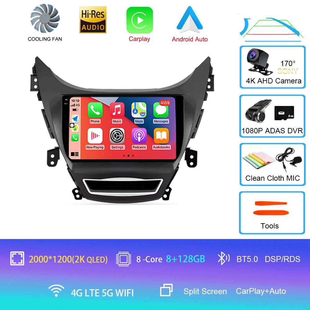 Car Radio Android 14 Carplay Auto For Hyundai Elantra I35 2011 2012 2013 2014 2015 2016 Multimedia Player WIFI+4G BT 2Din Stereo