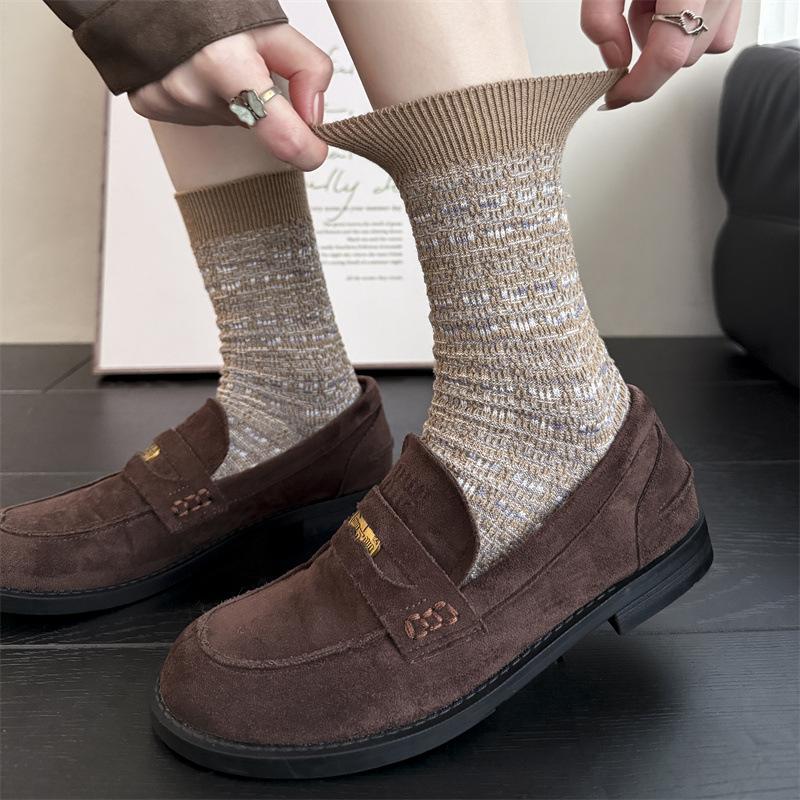 Pure Cotton Socks for Women, Thick and Warm Mid-calf Socks for Autumn and Winter, Double-needle and Double-loop Piled-up Long Socks