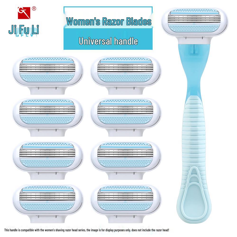 Women's Triple-Blade Pink Razor with Universal Handle and Holder