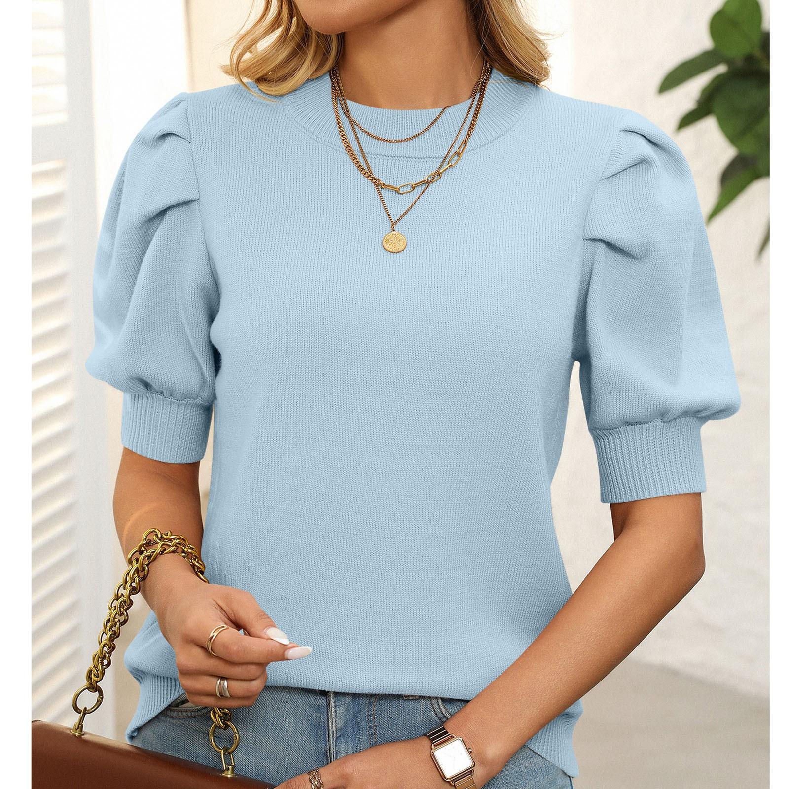 

Женский повседневный и модный однотонный свитер с круглым вырезом и короткими рукавами L