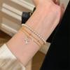 Fashion Gold Color Double Layers Crystal Cross Copper Chain Bracelet For Women Girls Adjustable Charm Bracelet Jewelry Gifts