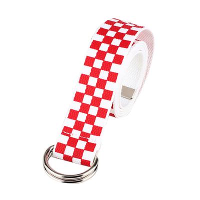 Casual Männer Frauen Schachbrett Leinwand D Ring Gürtel Plaid Taille Strap Bund