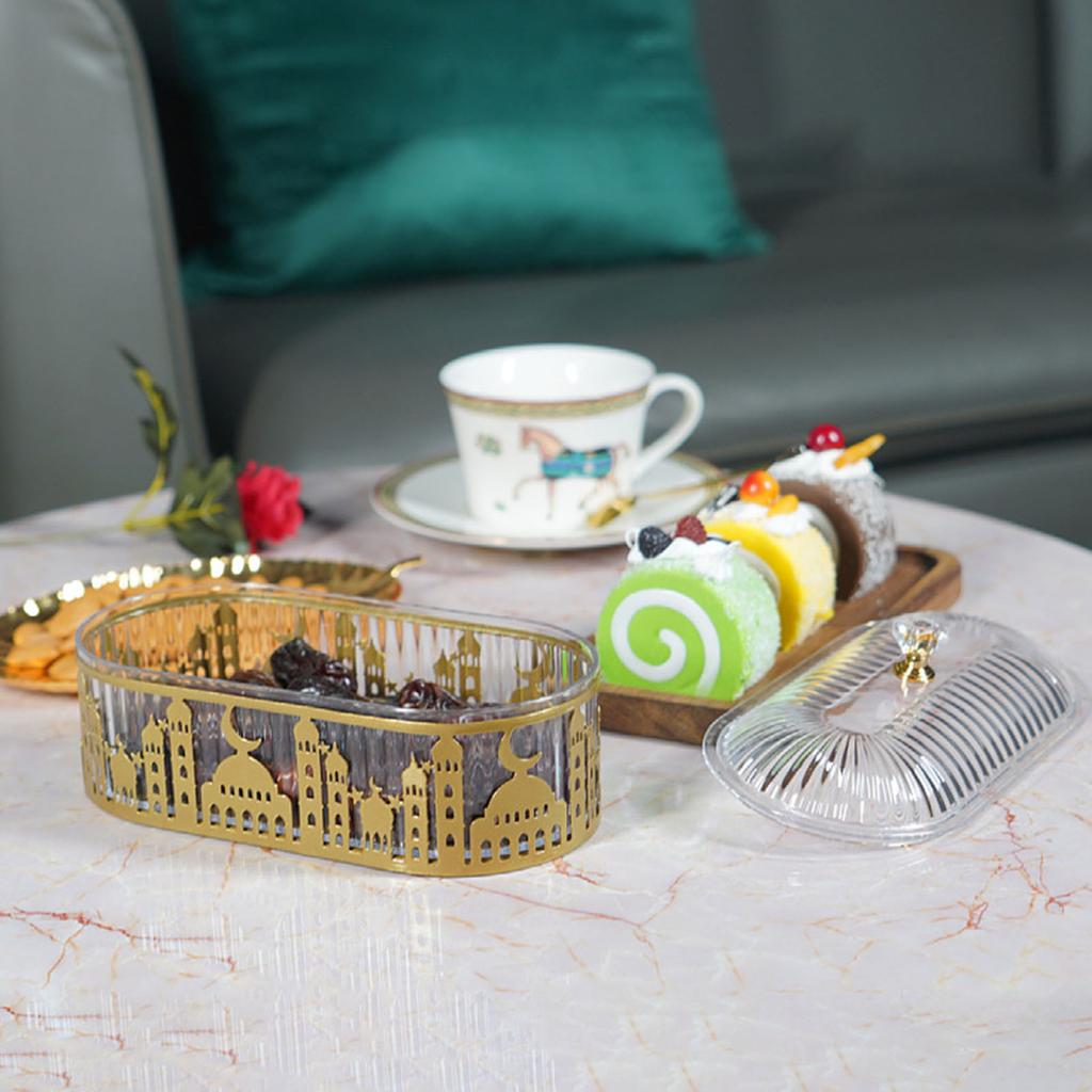 2025 Ramadan Decoration Tray Exquisite Star Moon Castle Pattern Snake Storage Box For Candy Fruit Biscuit Eid Mubarak Decor Prop