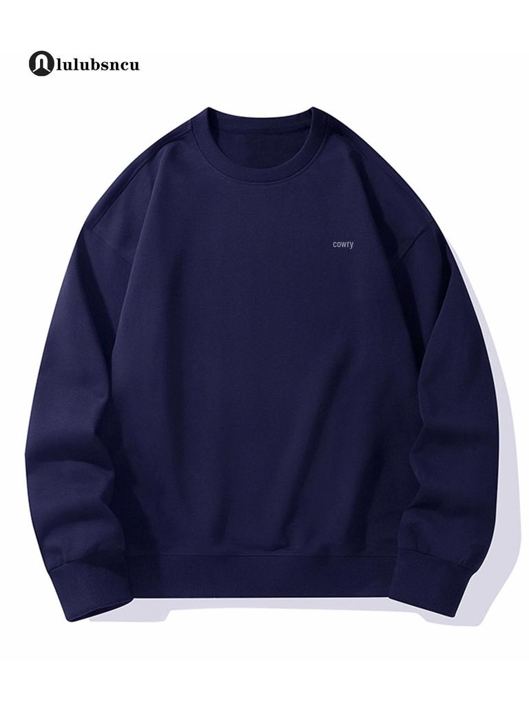 Lulu Men's Plus Velvet Round Neck Hoodie 2025 Autumn/Winter, Long Sleeve Couple Style Pullover.