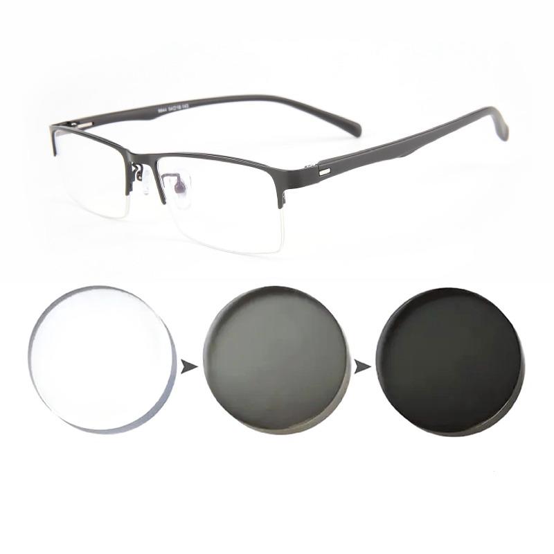 New Sun Photochromic Myopia Glasses Men Student Half Rim Frame Optical Eyewear -1 0 To -6 0 Prescription
