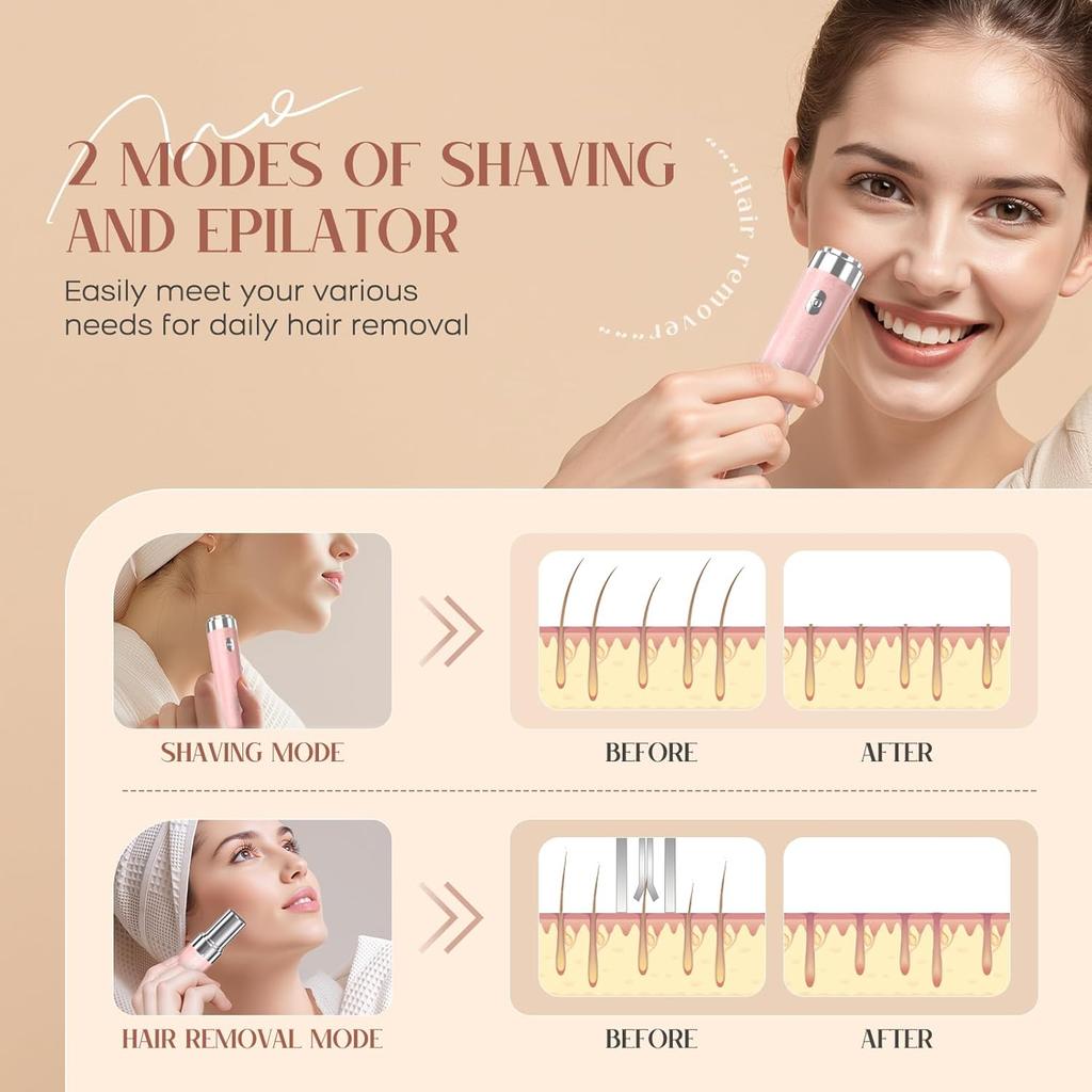 Epilator for Women, 2-in-1 Facial Hair Removal Epilator, Painless Designed Hair Remover with Built-in LED Light for Precision, Smooth Glide Hair