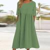 Strandkleid Kurzarm Rundhalsausschnitt Tasche Knitterarm Lässig Alltagskleidung Leinen Einfarbig Damenkleid Urlaubsaccessoire