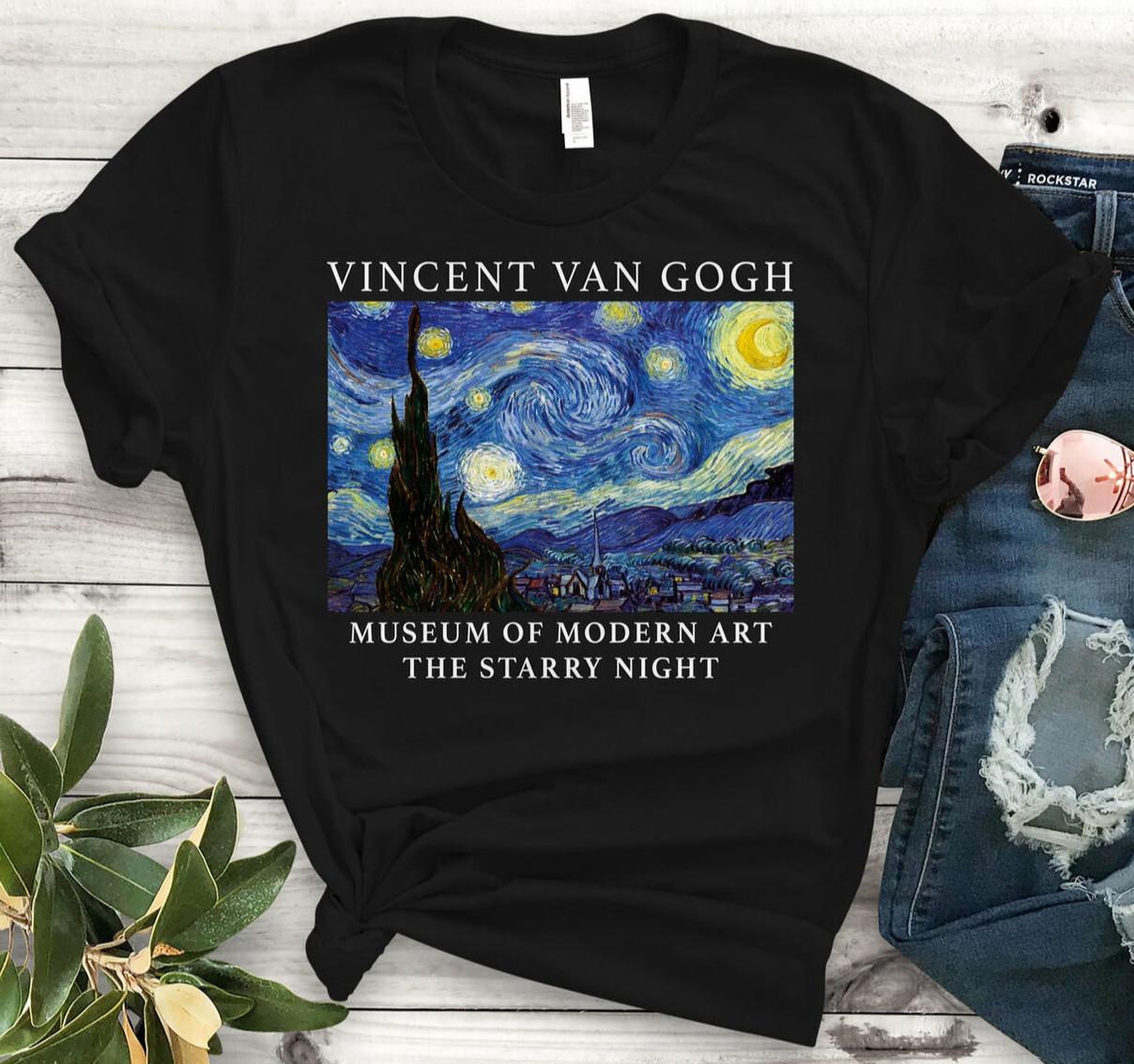 Starry Night T-Shirt Mens Womens Tees Top Van Gogh Art Artist Gift Vincent Van Gogh Art Unisex Tee M