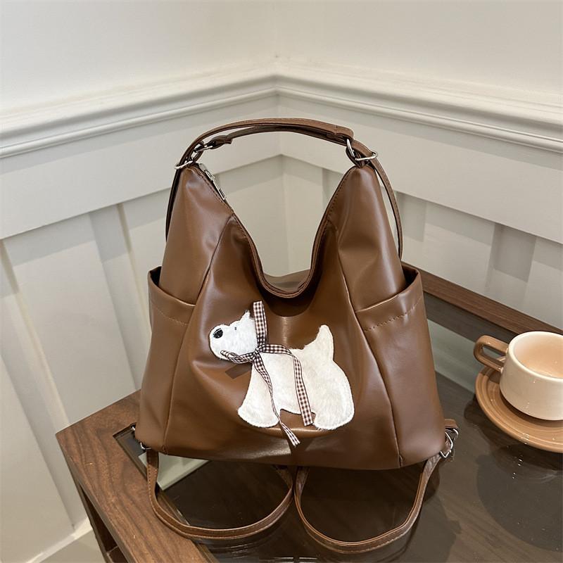 Chic Korean Style Cute Dog Tote Bag For Women With Fashionable Design In Black And Brown
