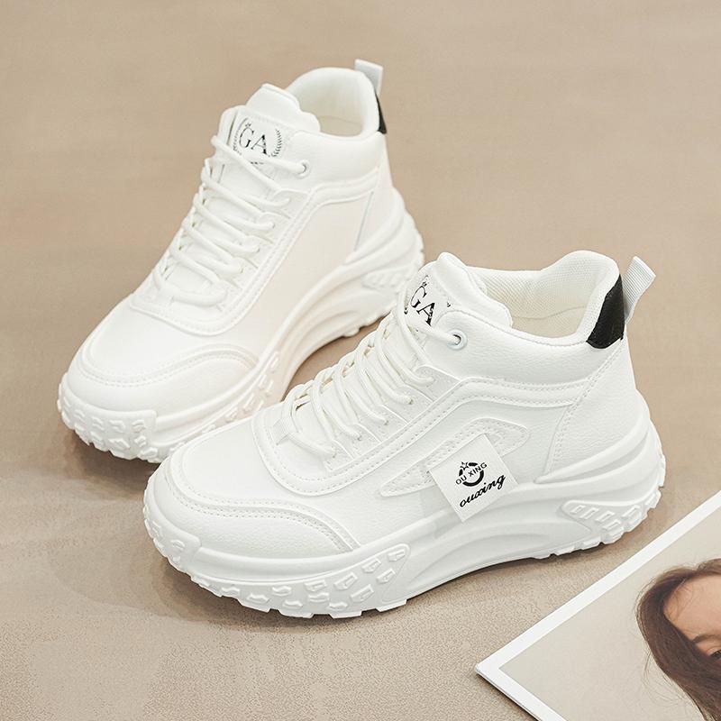 Wysokie Buty Sportowe Damskie na Grubym Spodzie Zwiększające Wzrost na Wiosnę/Jesień