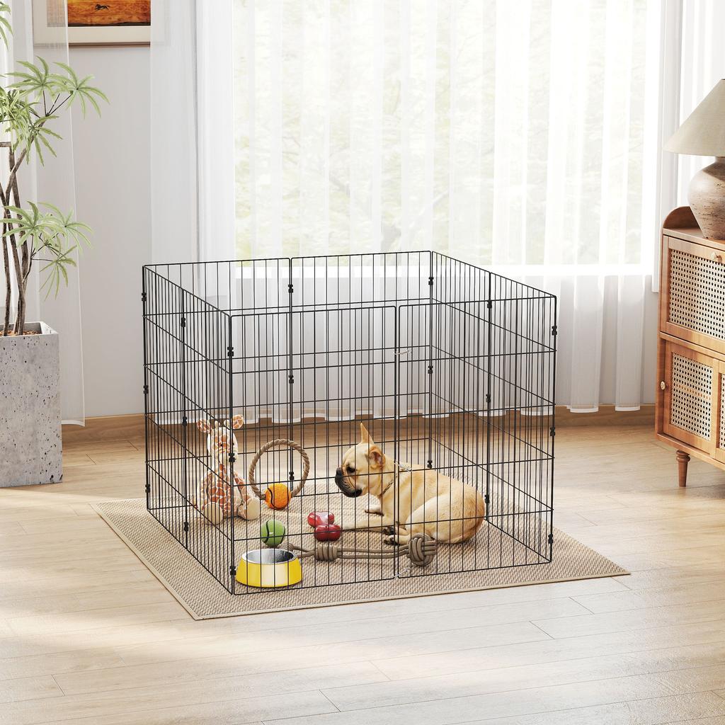 Dog Playpen Expandable Folding Metal Fence 50x80cm Black