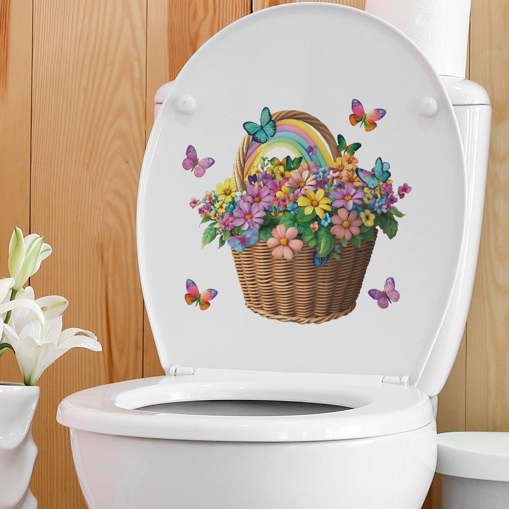 Painted Flower Basket Butterfly Toilet Landscaping Decorative Stickers