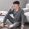 Herren Pyjama Frühling und Herbst Verdickt Reine Baumwolle Langärmlig Loungewear Herbst und Winter Dünn Winter Gepolstert Luftbaumwolle Zwischenschicht