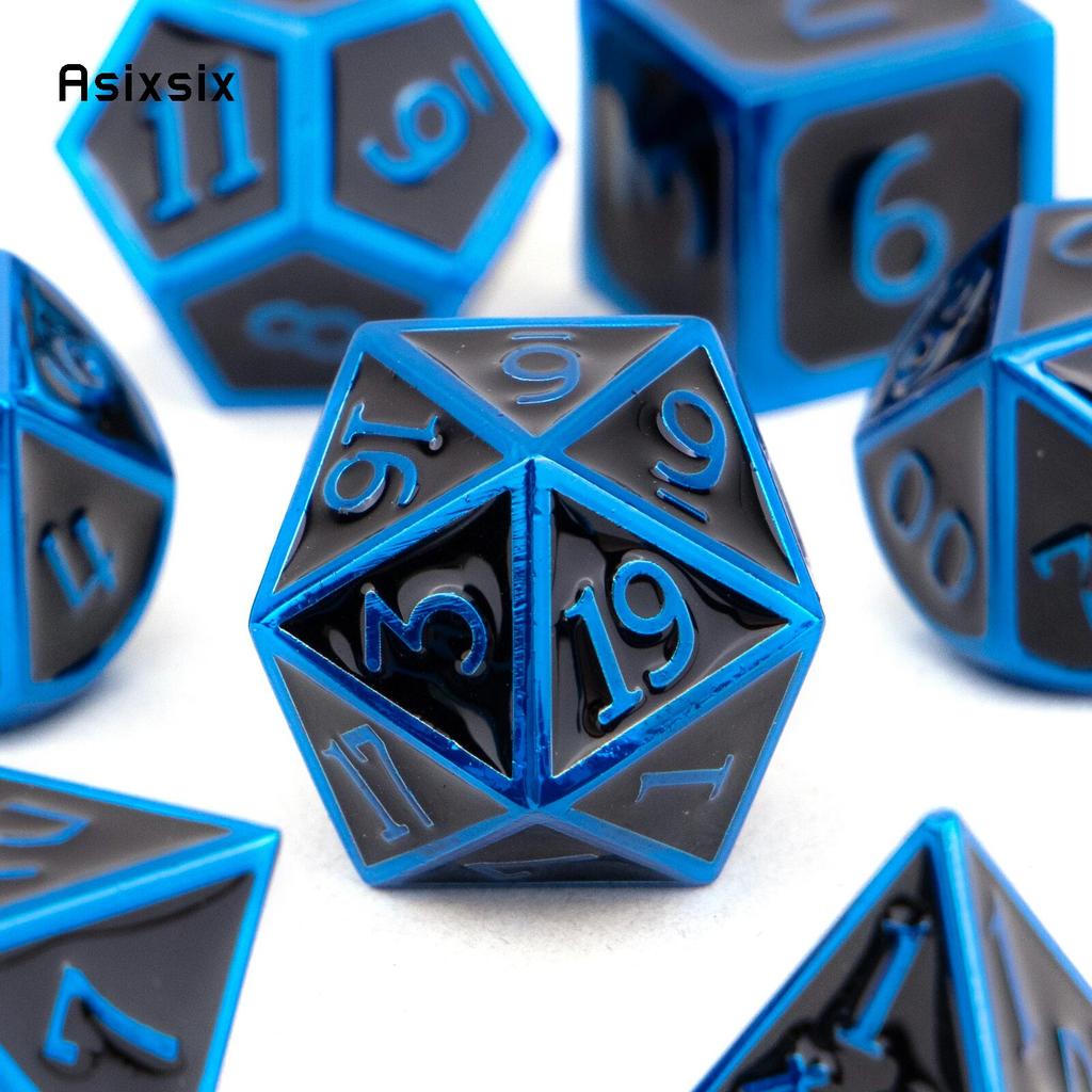 7 Pcs Black Blue  Standard Metal Dice Solid Metal Polyhedral Dice Set Suitable for Role-Playing RPG  Board Game Card Game