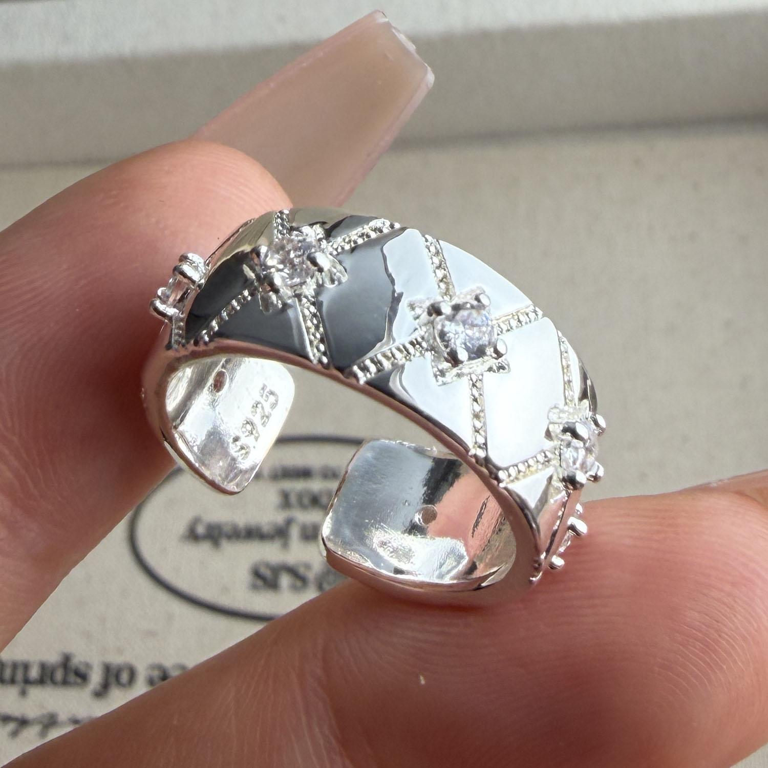 

BF CLUB 925 Sterling Rings for Women Simple Geometric Handmade Irregular Retro Vintage CZ Wide Ring Allergy For Birthday Gift resizable