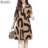 ZANZEA Vestido Casual de Verano para Mujer con Cuello en V y Manga 3/4 con Estampado