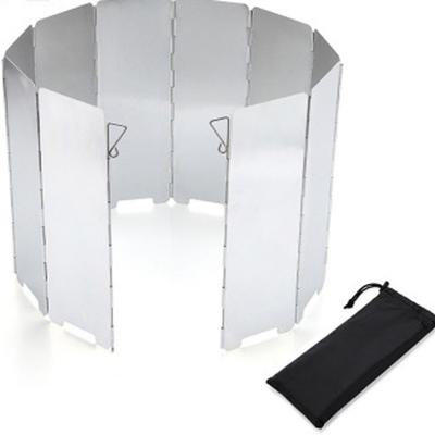 Outdoor-Camping-Ofen-Endtopf-Set, Zubehör, Windschutzscheibe mit Riegel, 10-teilig, faltbare Aluminium-Windschutzscheibe mit Stoffbeutel
