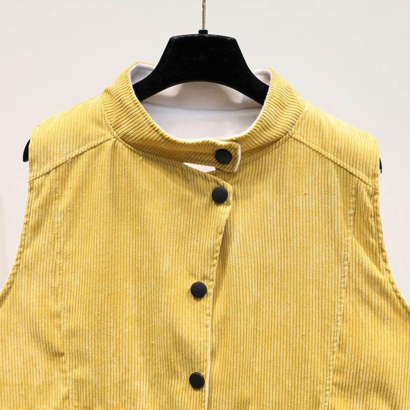 Vest for Women Cotton Winter Sleeveless Tops Vest Vintage Solid-Color Button Thickened Casual V-neck Vest
