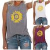 Womens Ladies Summer Sunflower Pattern Loose Round Neck Sleeveless T-shirt