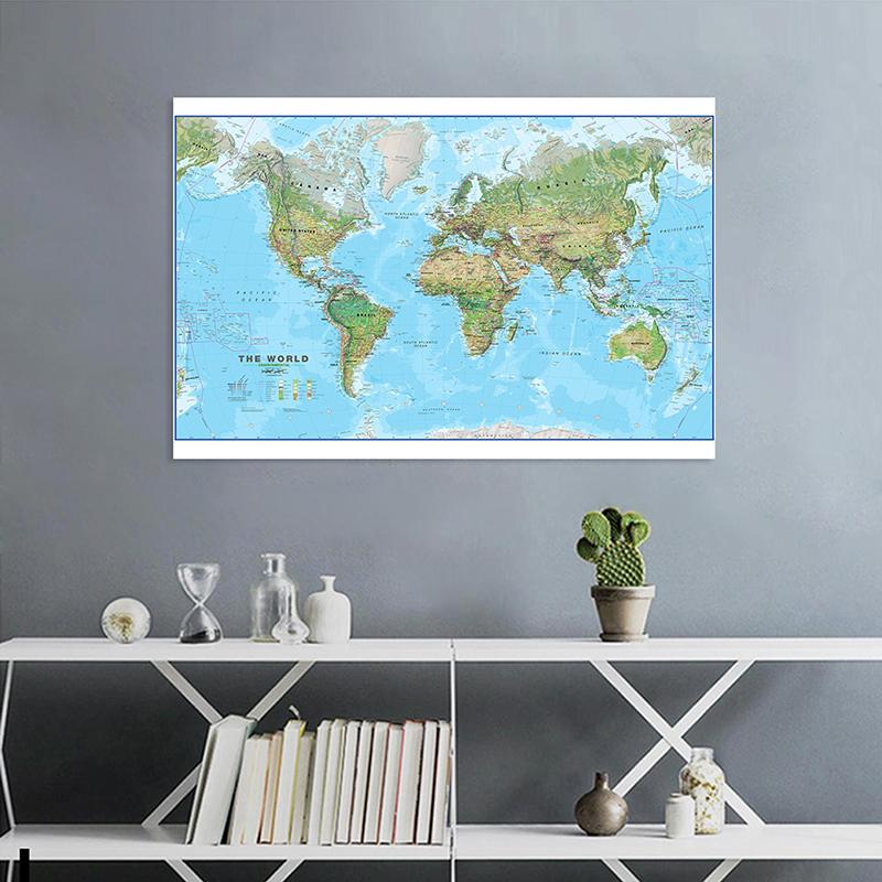 Póster de Mapa Físico Mundial Grande y Detallado Atlas de Geografía de Alta Definición para Decoración de Hogar y Oficina Mural Educativo para Aula Arte Mural