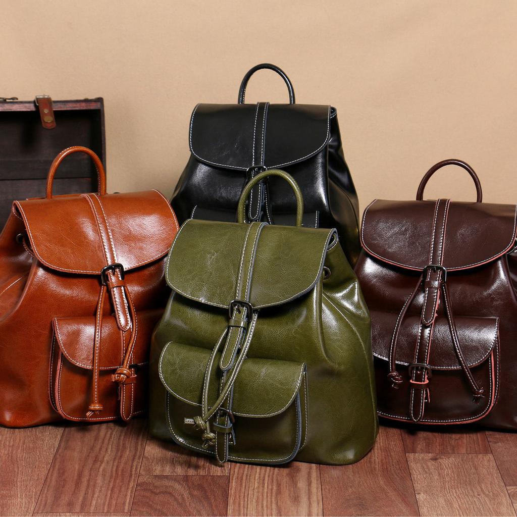Women's Fashion Trend Leather Backpack Leisure Travel Oil Wax Soft Leather Small Backpack