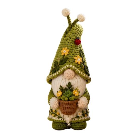 Niedliche Zimmerpflanzentopf-Topper Häkel-Gnom-Figur, Handgefertigte Gestrickte Puppe mit Topfpflanzen, Frühlings-Kunsthandwerk-Sammlerstücke Sommer Schwedischer Tomte