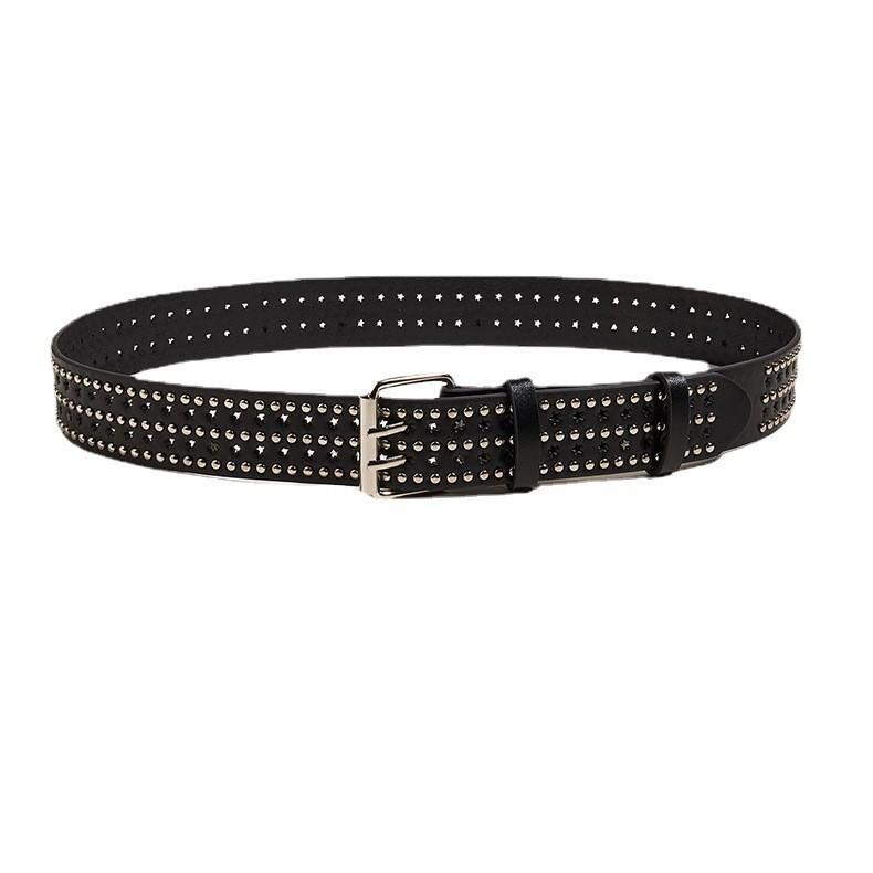 Punk Style Rivet Star Hollow Personality Belt Decoration Alloy Pin Buckle Waist Belt European And American Style Fashion Belt In Stock