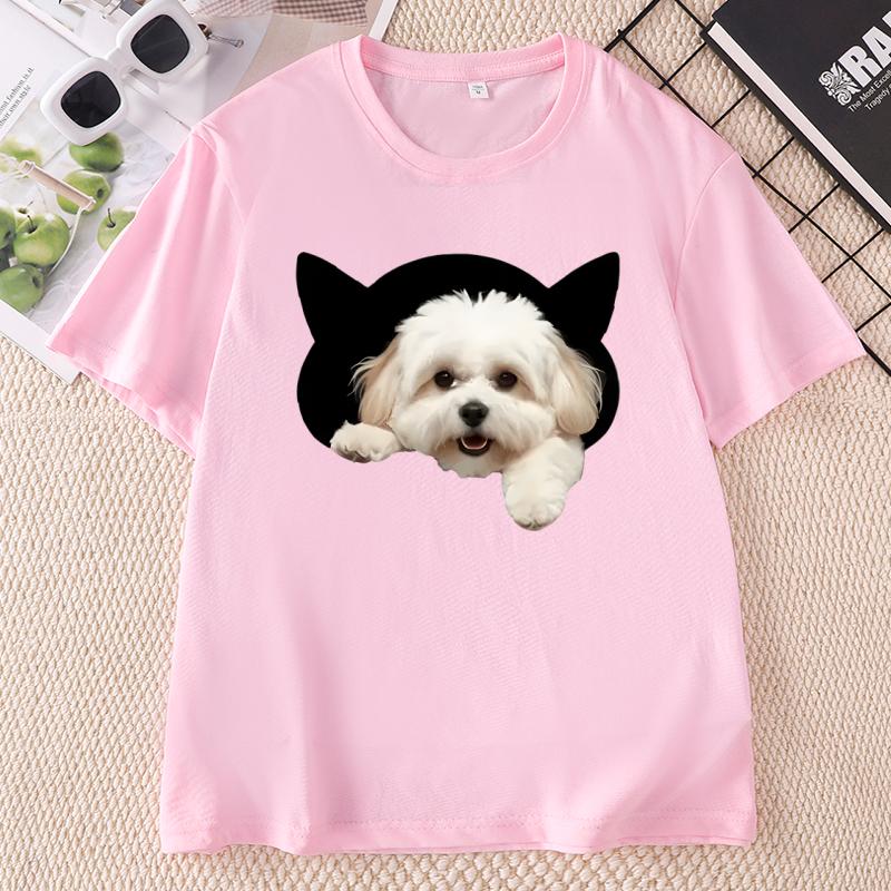 Comfortableunisex Black Tshirt With Playful Dog Print Short Sleeve Tshirt Crew Neck Top For Casual Wear Unisex Clothes