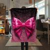 1Pc Pink Bow Print Flannel Blanket, High quality Comfortable for All Seasons, Home Decor, Warmth and Comfort, Perfect for Christmas Gifts W29