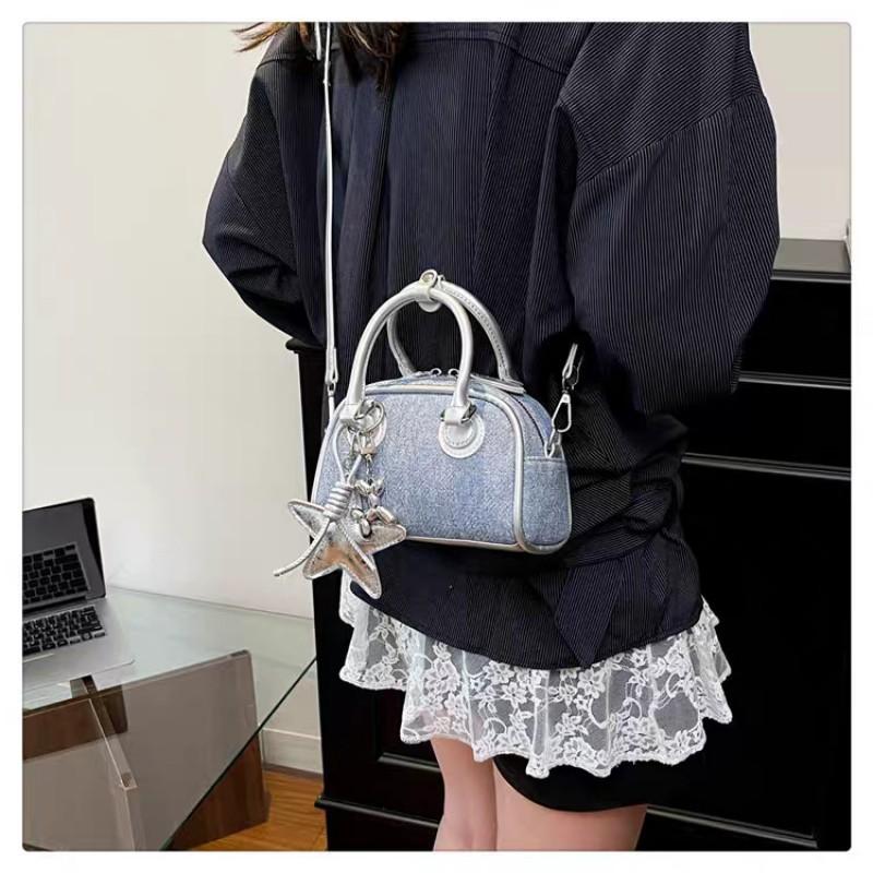 Denim Cloth Bag Women Fashionable Niche Design Cross-body Korean Style Ins Handheld Bowling