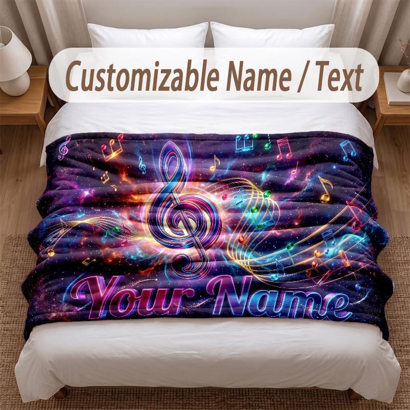 Music General Theme Soft Blanket Personalized Custom Name Text Print Warm Blanket Home Sofa Bedroom Decor