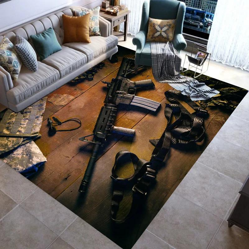Retro Guns Pistol Ammunition Bullet Cartridge AK M4 Rug Carpet for Living Room Bedroom Decor Non-slip for Sofa Doormat Mat