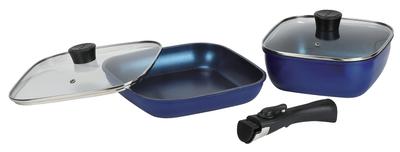Perlų Metalinė Virtuvės Indų 5 Dalių Rinkinys Kvadratinis Mėlynas Deimantinis Dangalas Tamsiai Mėlynas Suderinamas su Indukcija Suderinamas su Orkaitėmis Sukraunamas Plus HB-5919