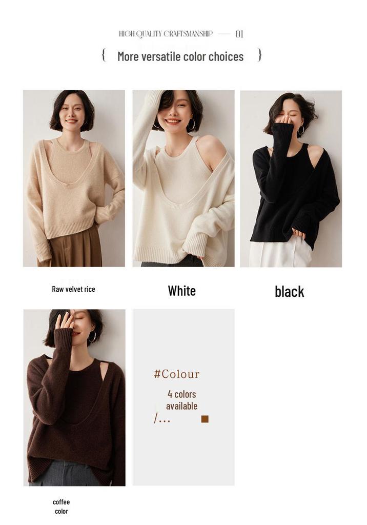 Autumn/Winter Women's Cashmere Sweater Vest & Knit Pullover Set